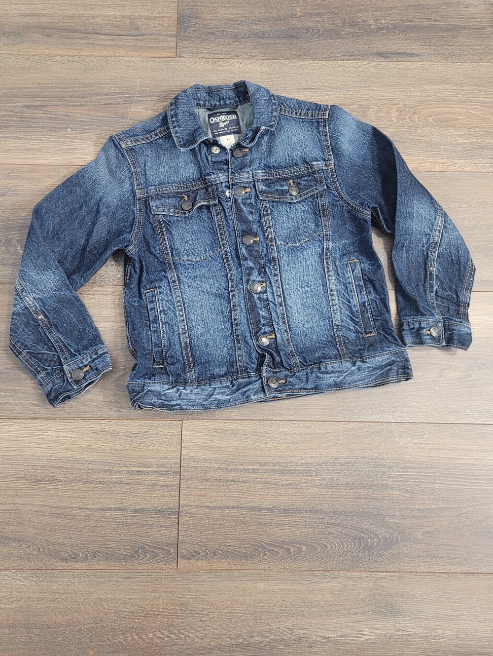 OshKosh B'Gosh Denim Classic 100% Kid Blue Jean Snap Button Down Jacket Size 8